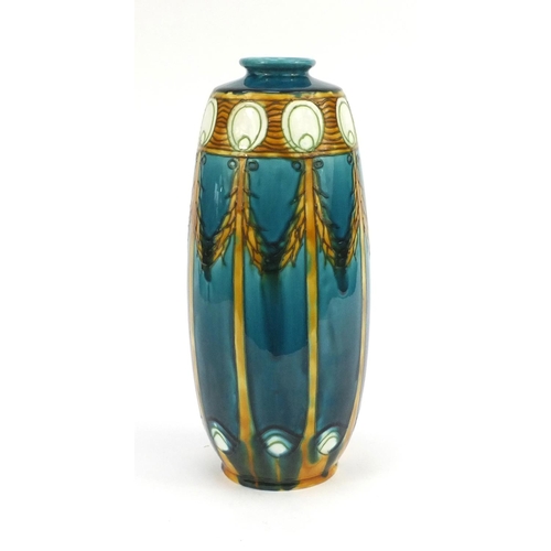 717 - Mintons Secessionist vase hand painted with stylised motifs, factory marks and No.1 to the base, 32c... 