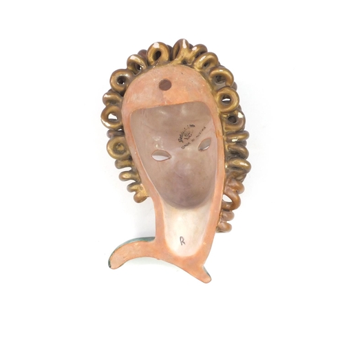 764 - Art Deco Goldscheider face mask of a young female, factory marks to the reverse, 20cm in length