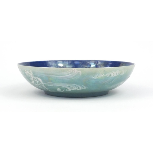 753 - Shelley lustre bowl by Walter Slater, hand painted with fish, factory marks and numbered 8306 to the... 