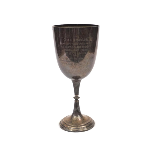 811 - Large silver goblet trophy, engrave Columbus award for Highest sales Ouota 1938, J.W Sheffield, 31cm... 