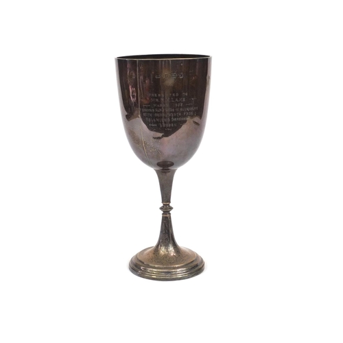 811 - Large silver goblet trophy, engrave Columbus award for Highest sales Ouota 1938, J.W Sheffield, 31cm... 