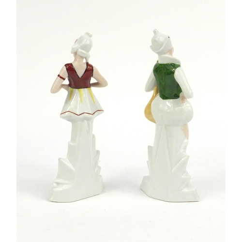 762 - Pair of Art Deco German figurines, each of young figures one holding a mandolin, both numbered 723 t... 