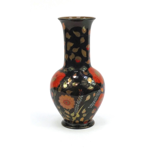 757 - Zsolnay Pecs unique lustre vase of baluster form, hand painted with stylised flowers, factory marks ... 