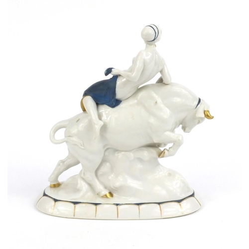 759 - Art Deco Katzhutte figure of Europa and the Bull, factory marks to the base, 22cm high