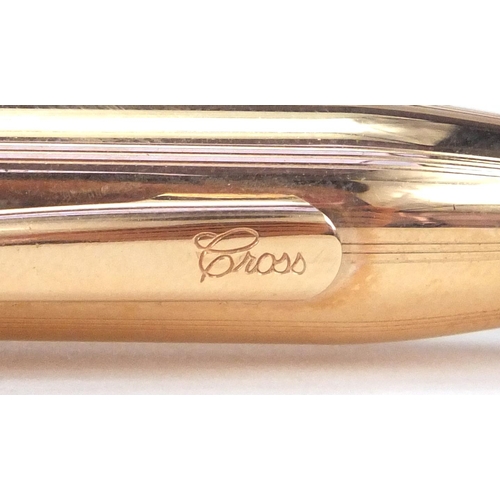 97 - Cross 14kt rolled fountain pen with 18k gold nib, ink and fitted box