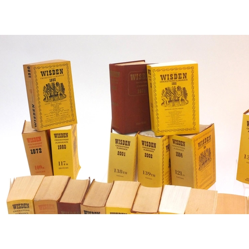 137 - Large collection of 1940's and later Wisden Cricketers Almanacks, together with three Wisden soft ba... 