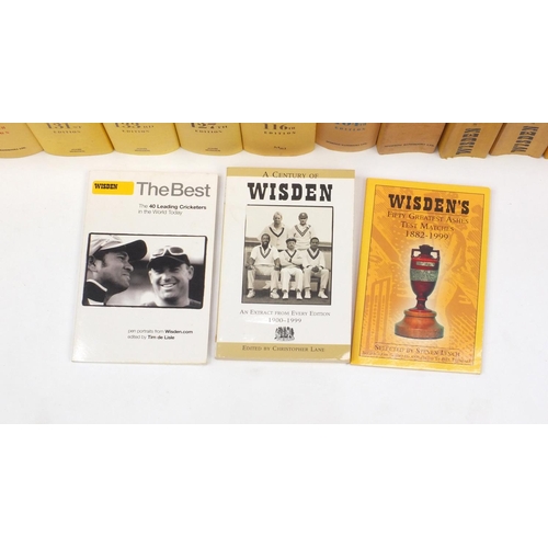 137 - Large collection of 1940's and later Wisden Cricketers Almanacks, together with three Wisden soft ba... 