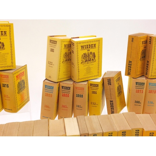 137 - Large collection of 1940's and later Wisden Cricketers Almanacks, together with three Wisden soft ba... 