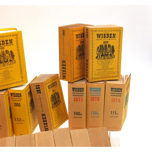 137 - Large collection of 1940's and later Wisden Cricketers Almanacks, together with three Wisden soft ba... 