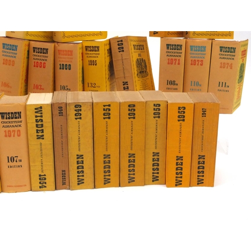 137 - Large collection of 1940's and later Wisden Cricketers Almanacks, together with three Wisden soft ba... 