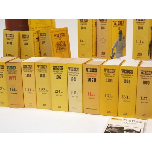 137 - Large collection of 1940's and later Wisden Cricketers Almanacks, together with three Wisden soft ba... 