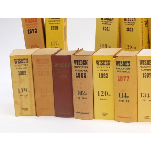 137 - Large collection of 1940's and later Wisden Cricketers Almanacks, together with three Wisden soft ba... 