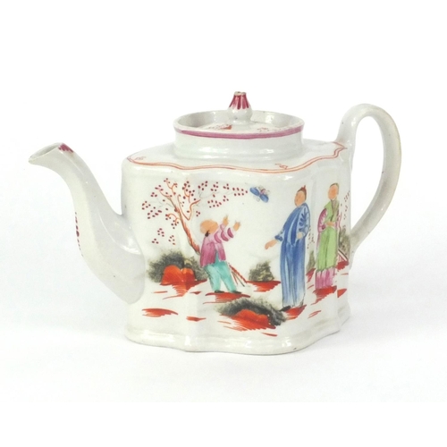 689 - 19th century Newhall porcelain teapot hand painted with chinese figures, 15.5cm high