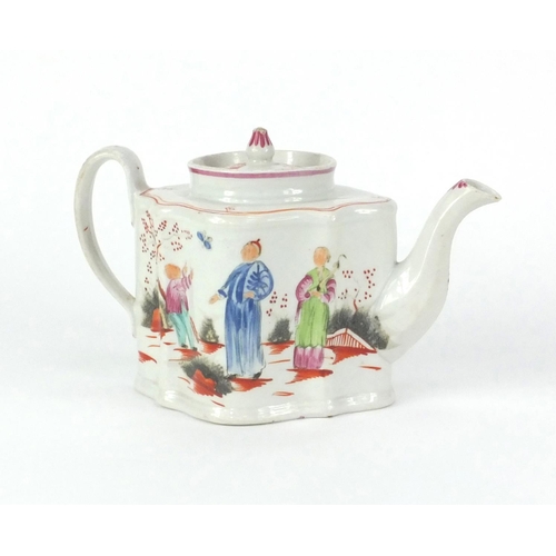 689 - 19th century Newhall porcelain teapot hand painted with chinese figures, 15.5cm high