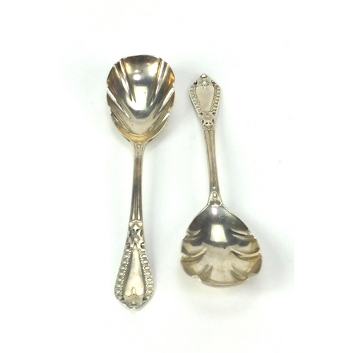 893 - Pair of silver spoons with shell shaped bowls, G.J.D.F London 1906, 14.5cm long, approximate weight ... 