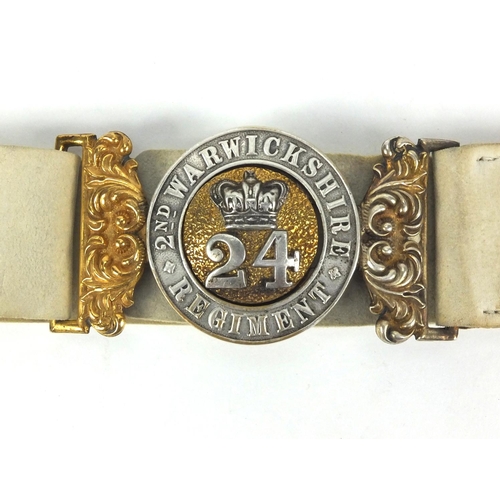 272 - British Military officers style wait belt with 2nd Warwickshire Regiment (24th) design