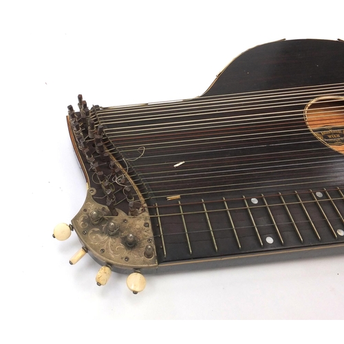 237 - 19th century rosewood and ivory zither by Anton Kiendl, with floral chased mounts and fitted case, l... 