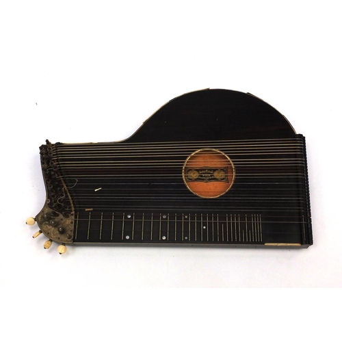 237 - 19th century rosewood and ivory zither by Anton Kiendl, with floral chased mounts and fitted case, l... 