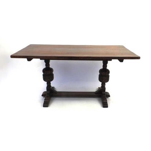 2043 - Oak refectory table with rectangular top, carved bulbous 
legs, 76cm high x 152cm wide x 75cm deep