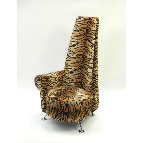 2038 - Stylish tiger print upholstered chair with chrome feet, 121cm high