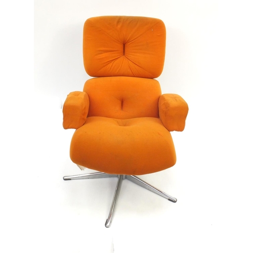 2069 - 1970's vintage orange upholstered swivel chair, 91cm high