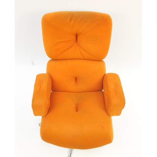 2069 - 1970's vintage orange upholstered swivel chair, 91cm high