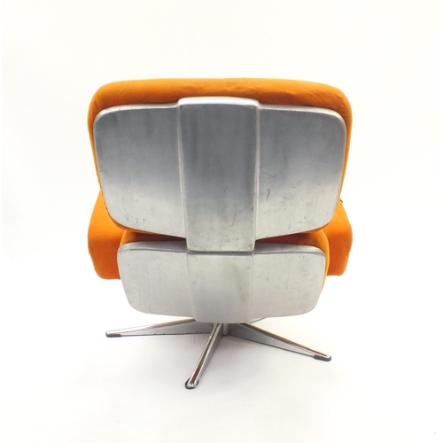 2069 - 1970's vintage orange upholstered swivel chair, 91cm high