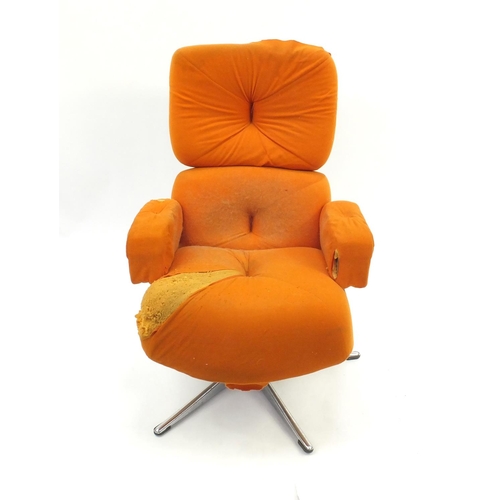 2068 - 1970's vintage orange upholstered swivel chair, 91cm high