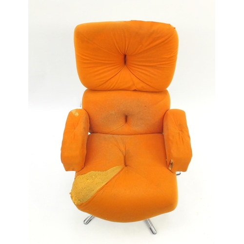 2068 - 1970's vintage orange upholstered swivel chair, 91cm high