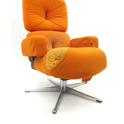 2068 - 1970's vintage orange upholstered swivel chair, 91cm high