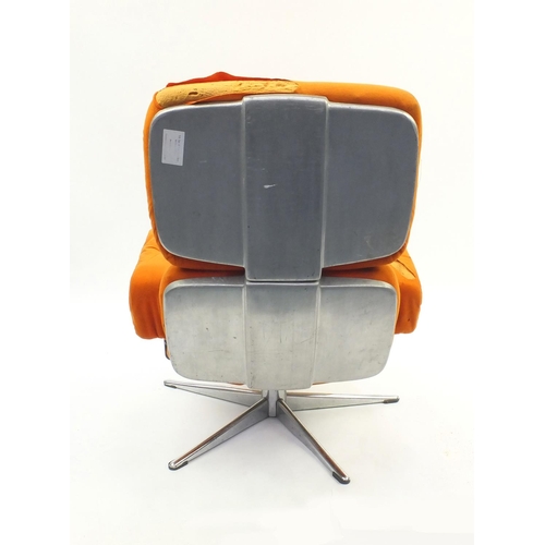 2068 - 1970's vintage orange upholstered swivel chair, 91cm high