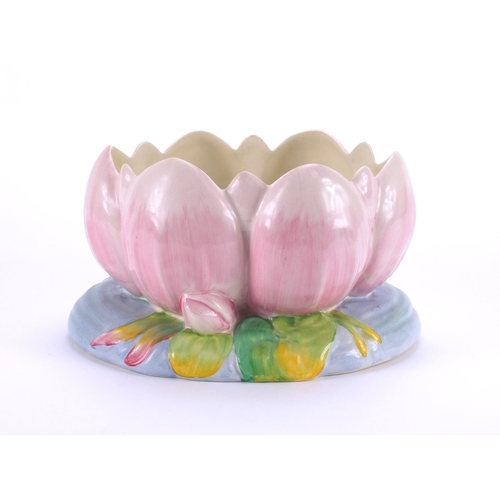 2185 - Royal Staffordshire by Clarice Cliff Lily pad centre piece, factory marks to the base, 12.5cm high