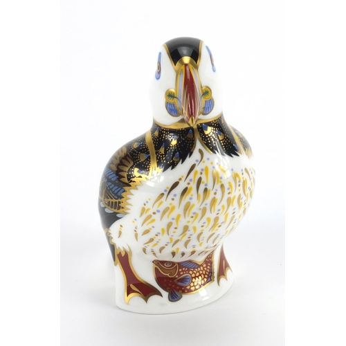 2147 - Royal Crown Derby puffin paperweight with silvered stopper, 12cm high