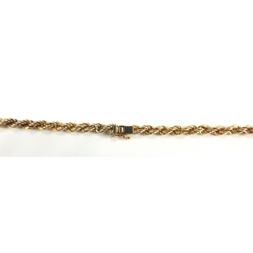 2606 - 9ct gold rope twist necklace, 72cm long, approximate weight 15.0g