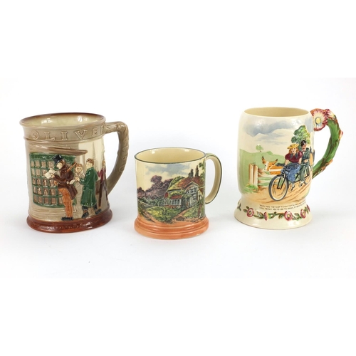 2222 - Two Royal Doulton tankards together with a Crown Devon musical example, the two Royal Doulton includ... 