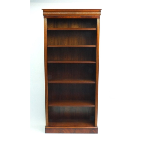 2041 - Mahogany tall book case with five adjustable shelves, 199c high x 90cm wide x 32cm deep