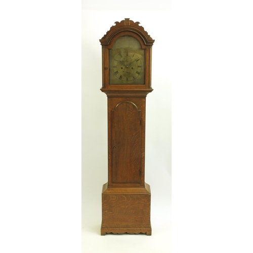 2065 - Victorian oak long case clock, the brass dial engraved Bacer Malling, 200cm high