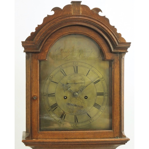 2065 - Victorian oak long case clock, the brass dial engraved Bacer Malling, 200cm high