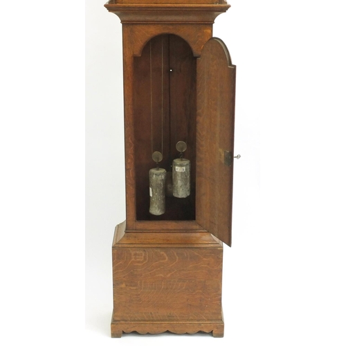 2065 - Victorian oak long case clock, the brass dial engraved Bacer Malling, 200cm high