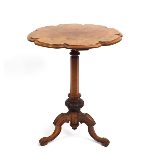 2011 - Victorian bur walnut occasional table with flower shaped top, 72cm high