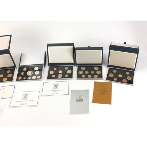 2554 - Six United Kingdom proof coin collections by The Royal Mint including dates 1984, 1985, 1986, 1988 a... 