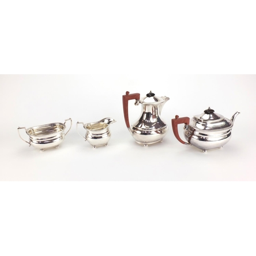 2213 - Walker & Hall silver plated four piece tea service comprising teapot, coffee pot, milk jug and sugar... 