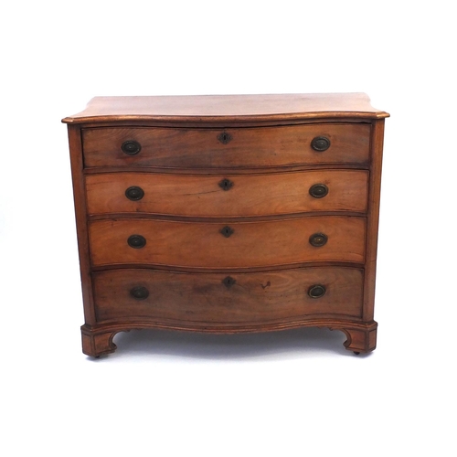 2001 - Georgian mahogany serpentine fronted chest fitted with four graduated drawers with canted corners on... 