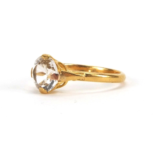 938 - Unmarked gold white sapphire solitaire ring, size Q, approximate weight 4.0g