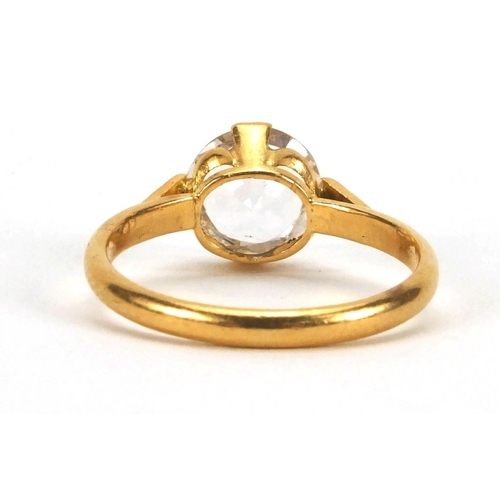 938 - Unmarked gold white sapphire solitaire ring, size Q, approximate weight 4.0g