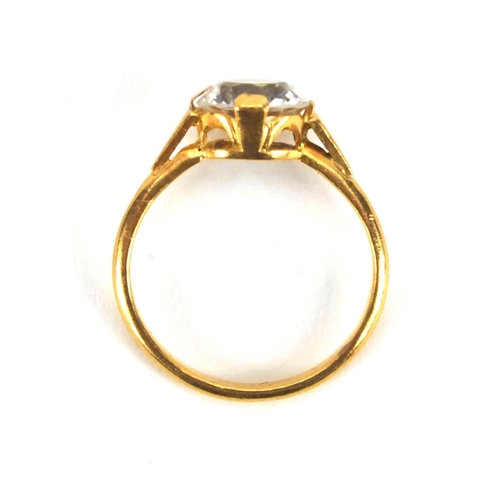 938 - Unmarked gold white sapphire solitaire ring, size Q, approximate weight 4.0g