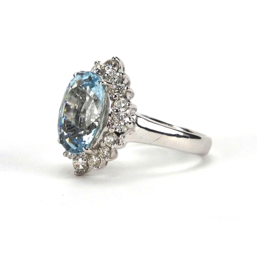 925 - 18ct white gold aquamarine and diamond ring, size M, approximate weight 7.4g