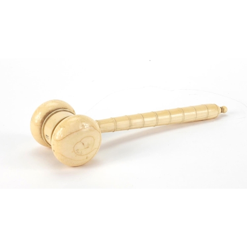 72 - Masonic interest turned ivory gavel by Lund of London, 17cm in length