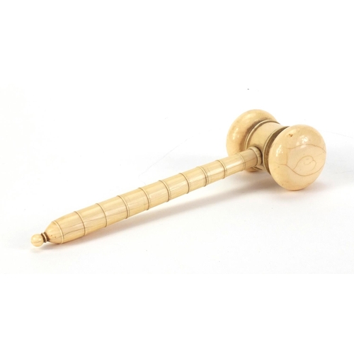 72 - Masonic interest turned ivory gavel by Lund of London, 17cm in length