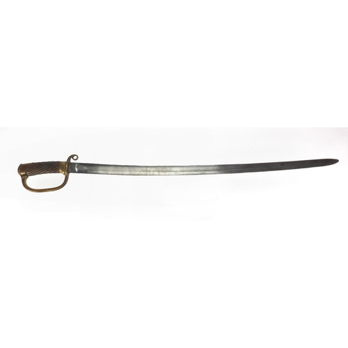 343 - Russian Military interest officers sword with wooden grip and impressed marks to the steel blade, 91... 